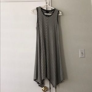 Olive green and white stripe trapeze dress.